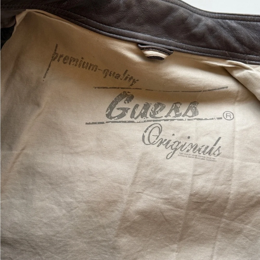 Vintage Guess Men's Charcoal Leather Jacket - Picture 3 of 4